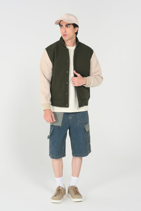 CONTRAST SLEEVE VARSITY JACKET
