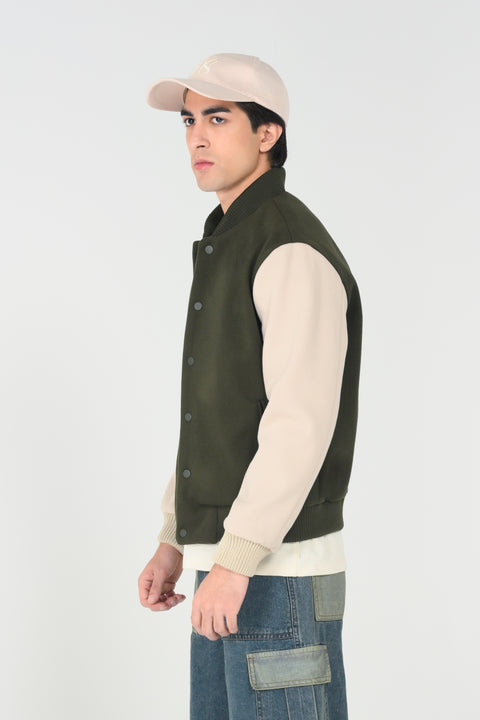 CONTRAST SLEEVE VARSITY JACKET