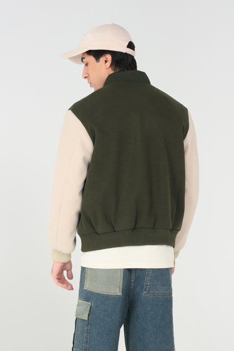 CONTRAST SLEEVE VARSITY JACKET