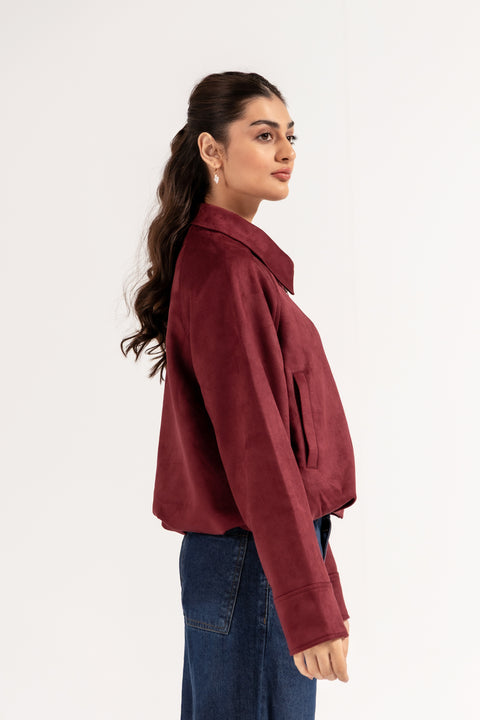 FAUX SUEDE BUBBLE HEM JACKET