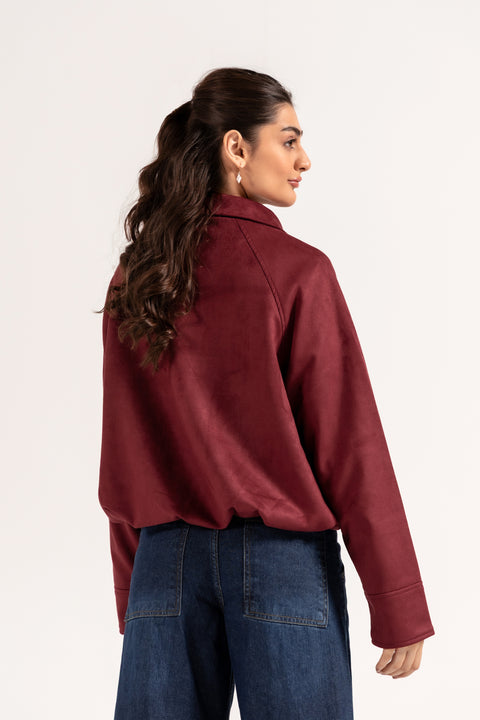 FAUX SUEDE BUBBLE HEM JACKET
