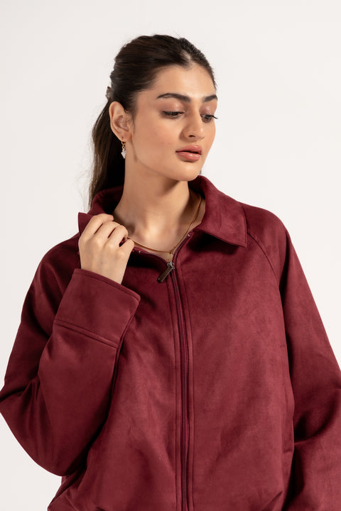 FAUX SUEDE BUBBLE HEM JACKET