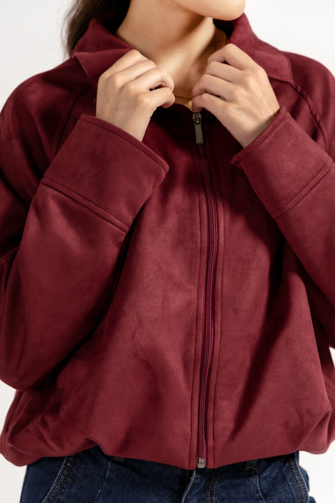 FAUX SUEDE BUBBLE HEM JACKET