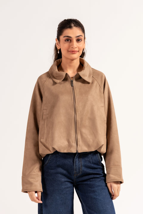 FAUX SUEDE BUBBLE HEM JACKET