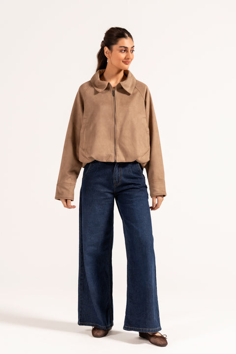 FAUX SUEDE BUBBLE HEM JACKET