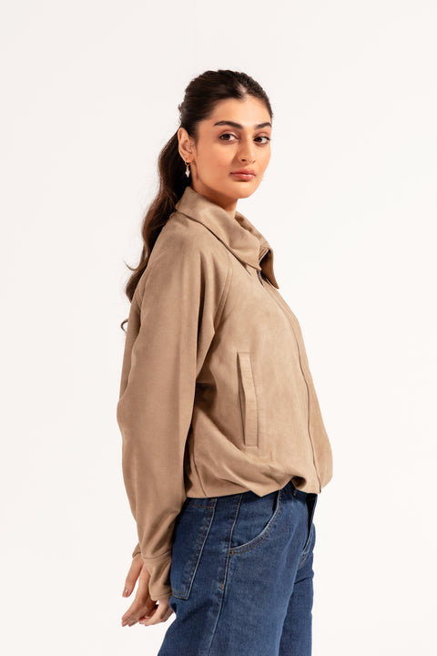 FAUX SUEDE BUBBLE HEM JACKET