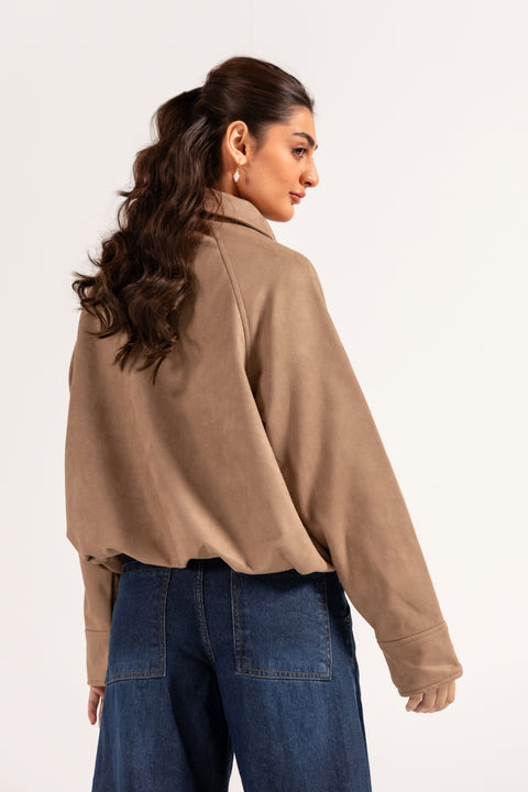 FAUX SUEDE BUBBLE HEM JACKET