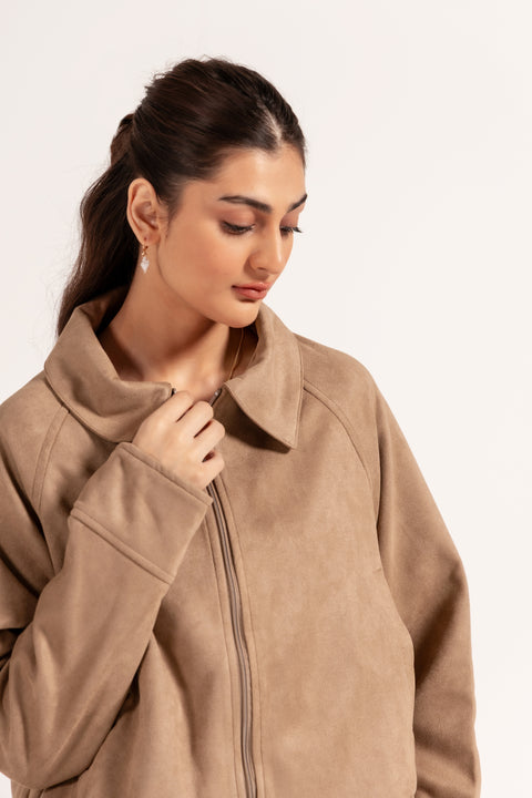 FAUX SUEDE BUBBLE HEM JACKET