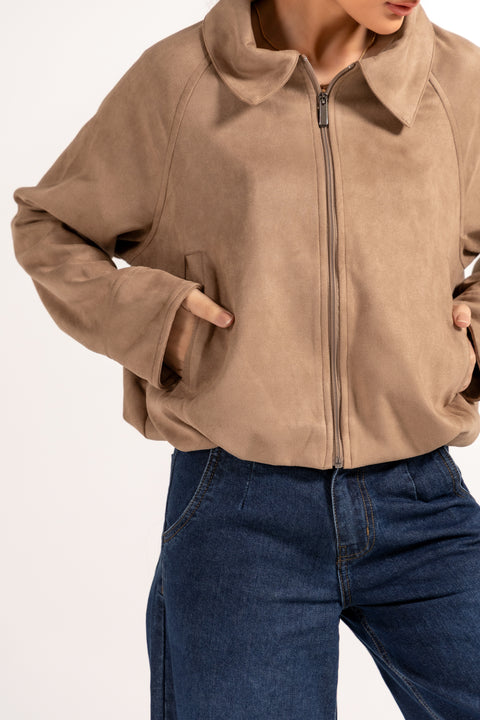FAUX SUEDE BUBBLE HEM JACKET