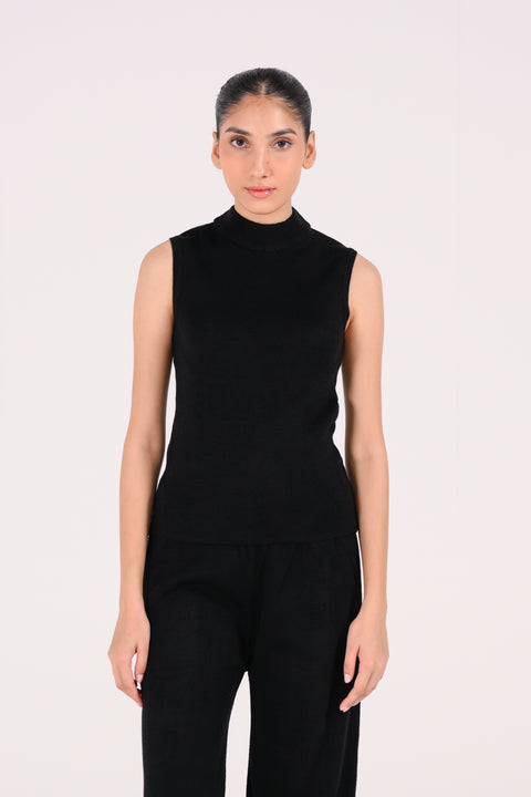 SLEEVELESS MOCK NECK SWEATER