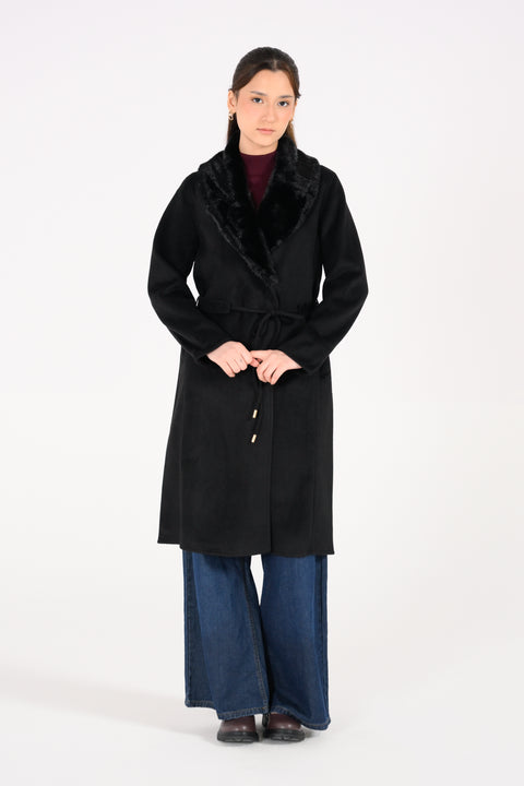 FAUX FUR BELTED COAT