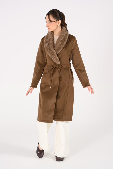 FAUX FUR BELTED COAT