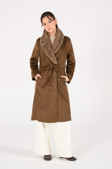 FAUX FUR BELTED COAT