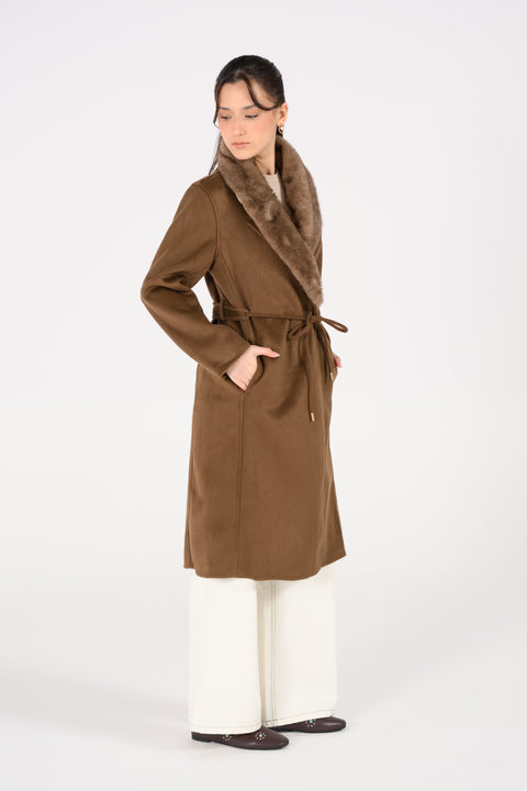 FAUX FUR BELTED COAT