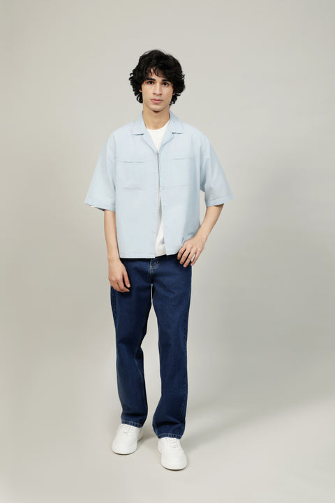 BOXY FIT RESORT COLLAR LINEN SHIRT