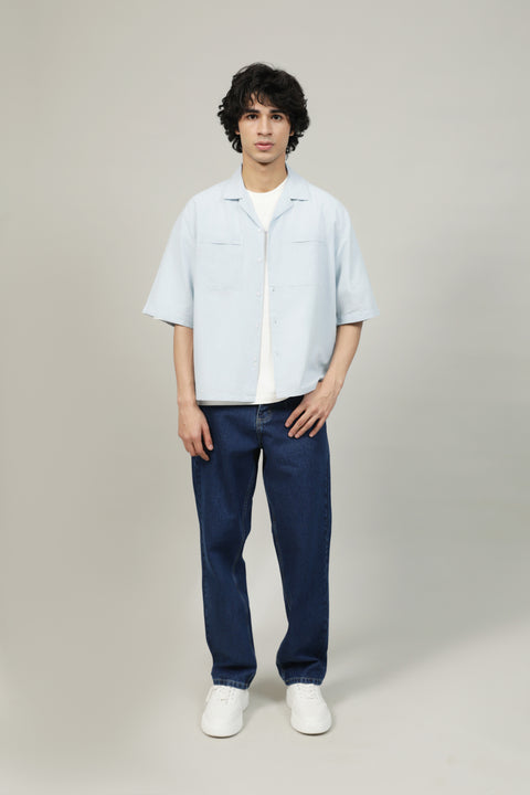 BOXY FIT RESORT COLLAR LINEN SHIRT