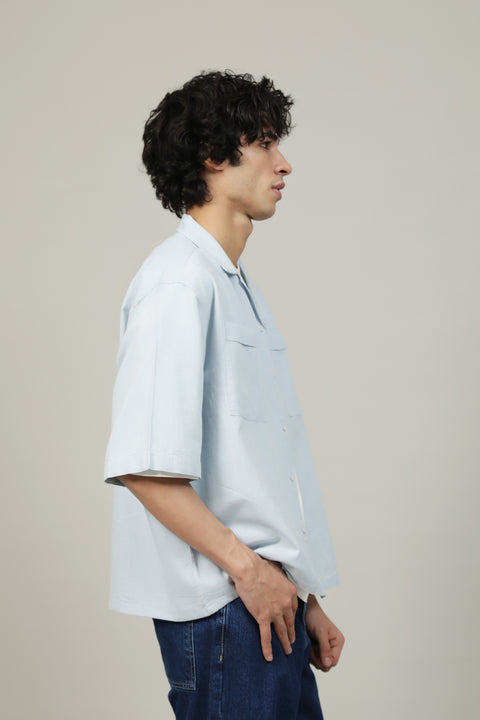 BOXY FIT RESORT COLLAR LINEN SHIRT