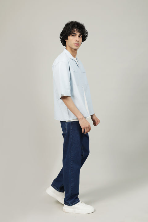 BOXY FIT RESORT COLLAR LINEN SHIRT