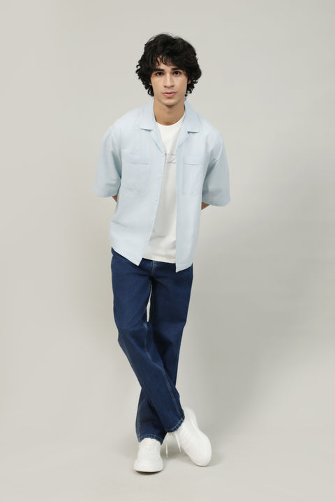 BOXY FIT RESORT COLLAR LINEN SHIRT