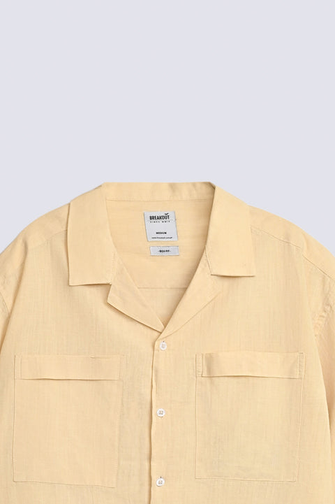 BOXY FIT RESORT COLLAR LINEN SHIRT