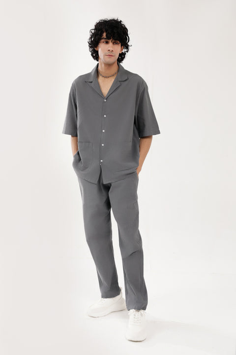 BAGGY FIT RESORT COLLAR LINEN SHIRT