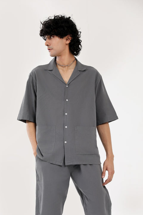 BAGGY FIT RESORT COLLAR LINEN SHIRT
