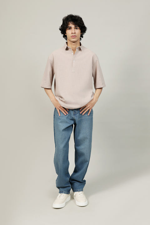 BAGGY FIT TEXTURED POLO SHIRT