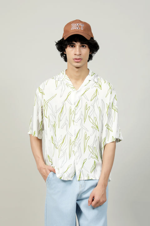 BAGGY FIT RESORT COLLAR PRINTED SHIRT