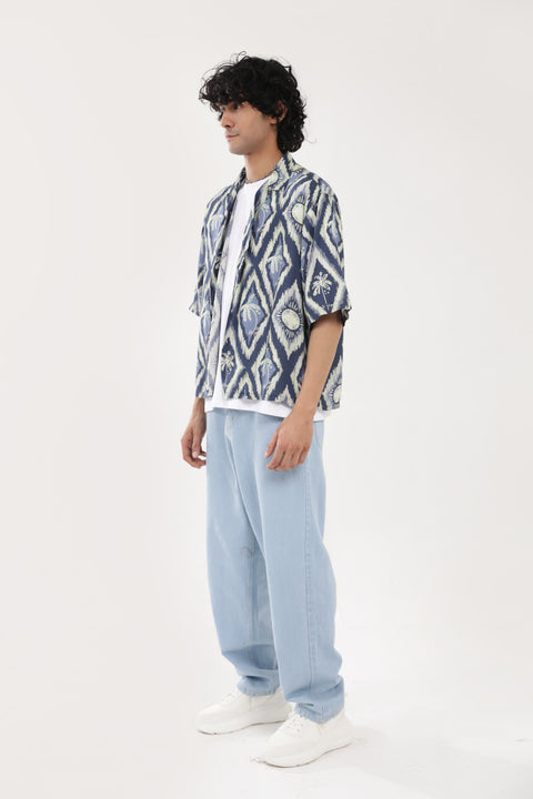 BOXY FIT RESORT COLLAR LINEN SHIRT