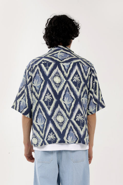 BOXY FIT RESORT COLLAR LINEN SHIRT
