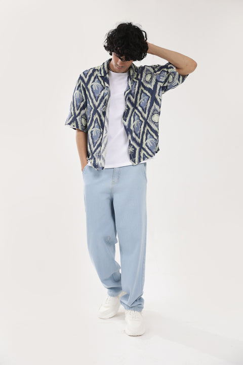BOXY FIT RESORT COLLAR LINEN SHIRT