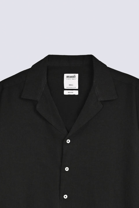 BOXY FIT RESORT COLLAR LINEN SHIRT