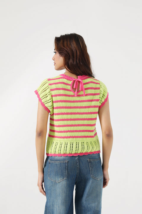 CONTRAST CROCHET KNIT TOP