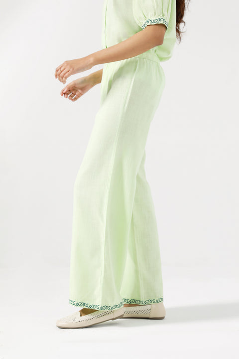 EMBROIDERED WIDE LEG TROUSERS