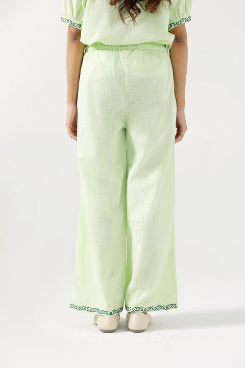 EMBROIDERED WIDE LEG TROUSERS