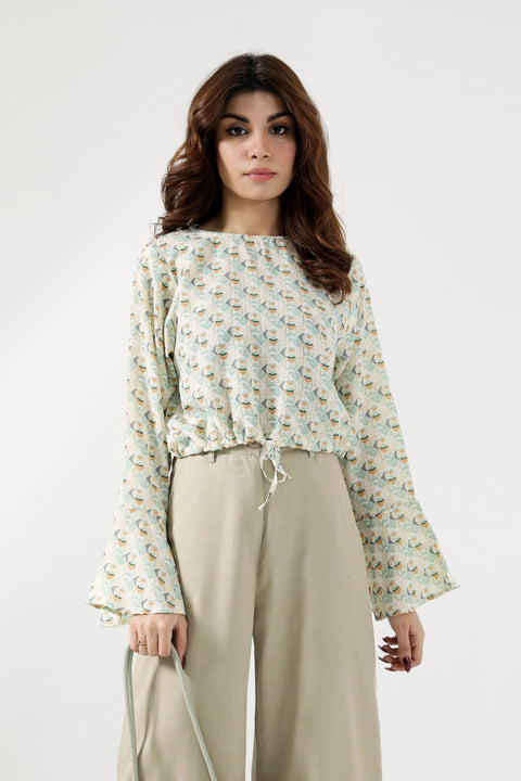 PRINTED TOP WITH BELL SLEEVES