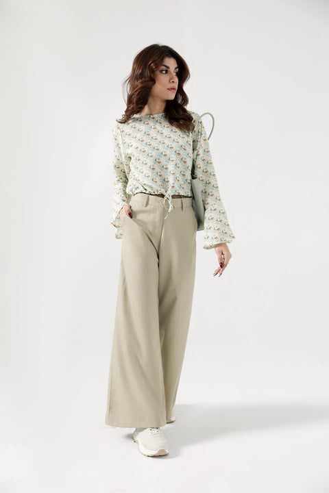 PRINTED TOP WITH BELL SLEEVES