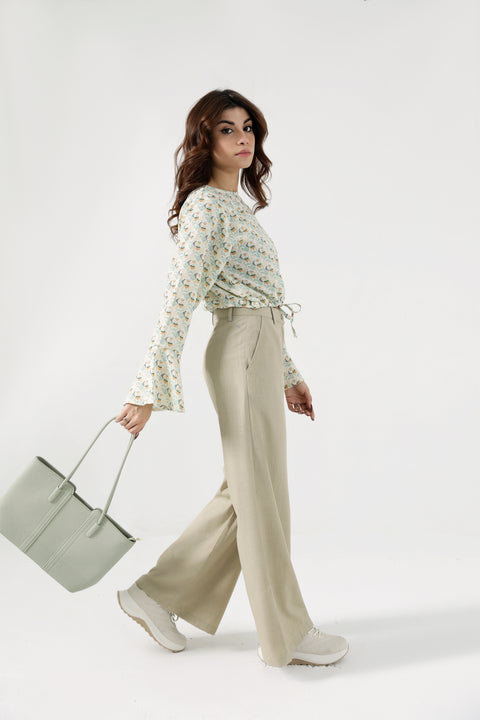PRINTED TOP WITH BELL SLEEVES