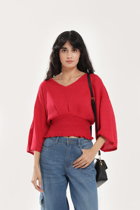 JACQUARD TOP WITH SMOCKING DETAIL