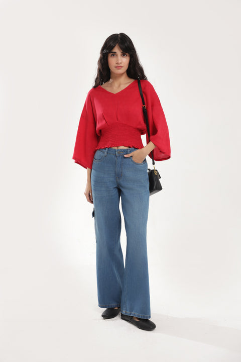 JACQUARD TOP WITH SMOCKING DETAIL