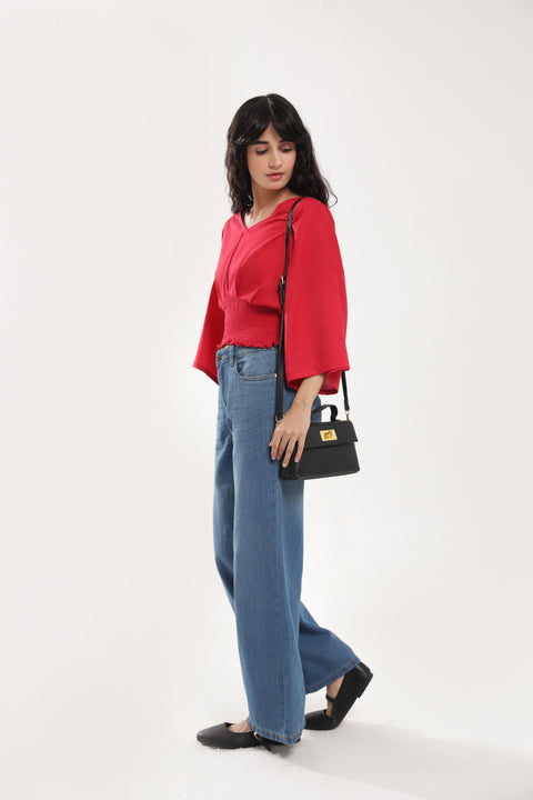JACQUARD TOP WITH SMOCKING DETAIL