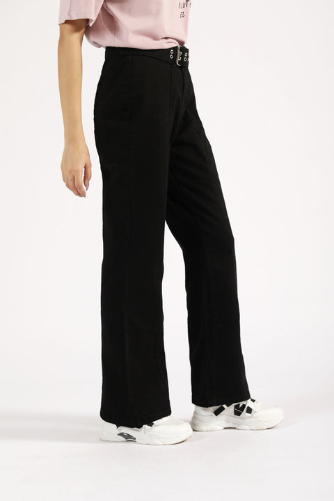 FLARED DENIM WITH BELT DETAIL