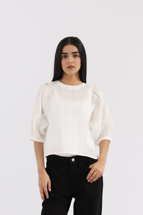BLOUSED SLEEVE CROPPED TOP