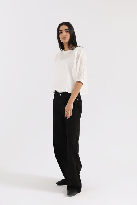 BLOUSED SLEEVE CROPPED TOP