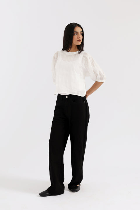BLOUSED SLEEVE CROPPED TOP