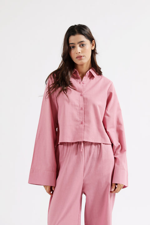 CROPPED LINEN BUTTON DOWN SHIRT