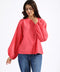 BUTTON DOWN TOP WITH BLOUSED SLEEVES