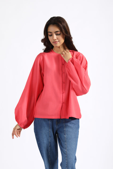 BUTTON DOWN TOP WITH BLOUSED SLEEVES