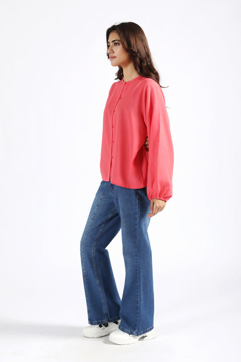 BUTTON DOWN TOP WITH BLOUSED SLEEVES