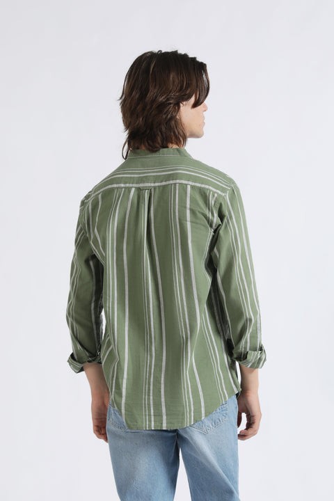 MANDARIN COLLAR LINEN STRIPED SHIRT